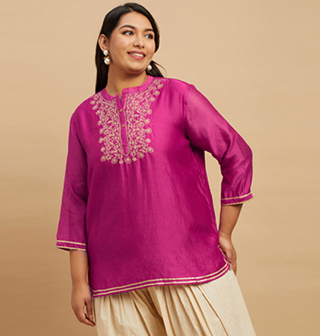 Silk Embroidered Short Kurti