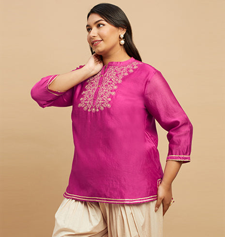 Silk Embroidered Short Kurti