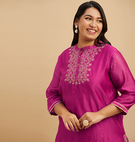 Silk Embroidered Short Kurti