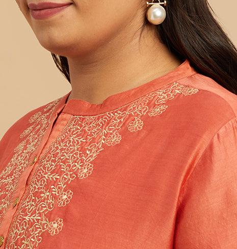 Silk Embroidered Short Kurti