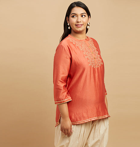 Silk Embroidered Short Kurti