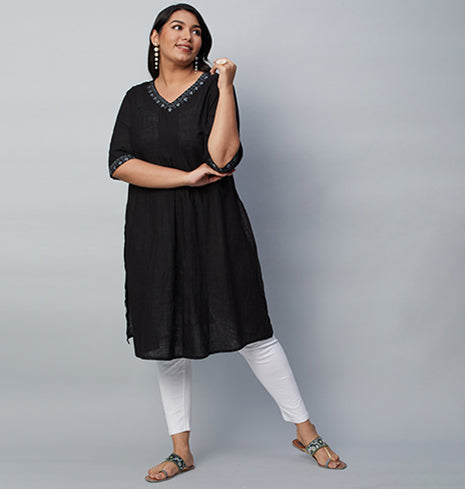 Black Slub Kurta