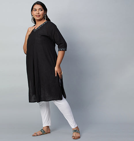 Black Slub Kurta