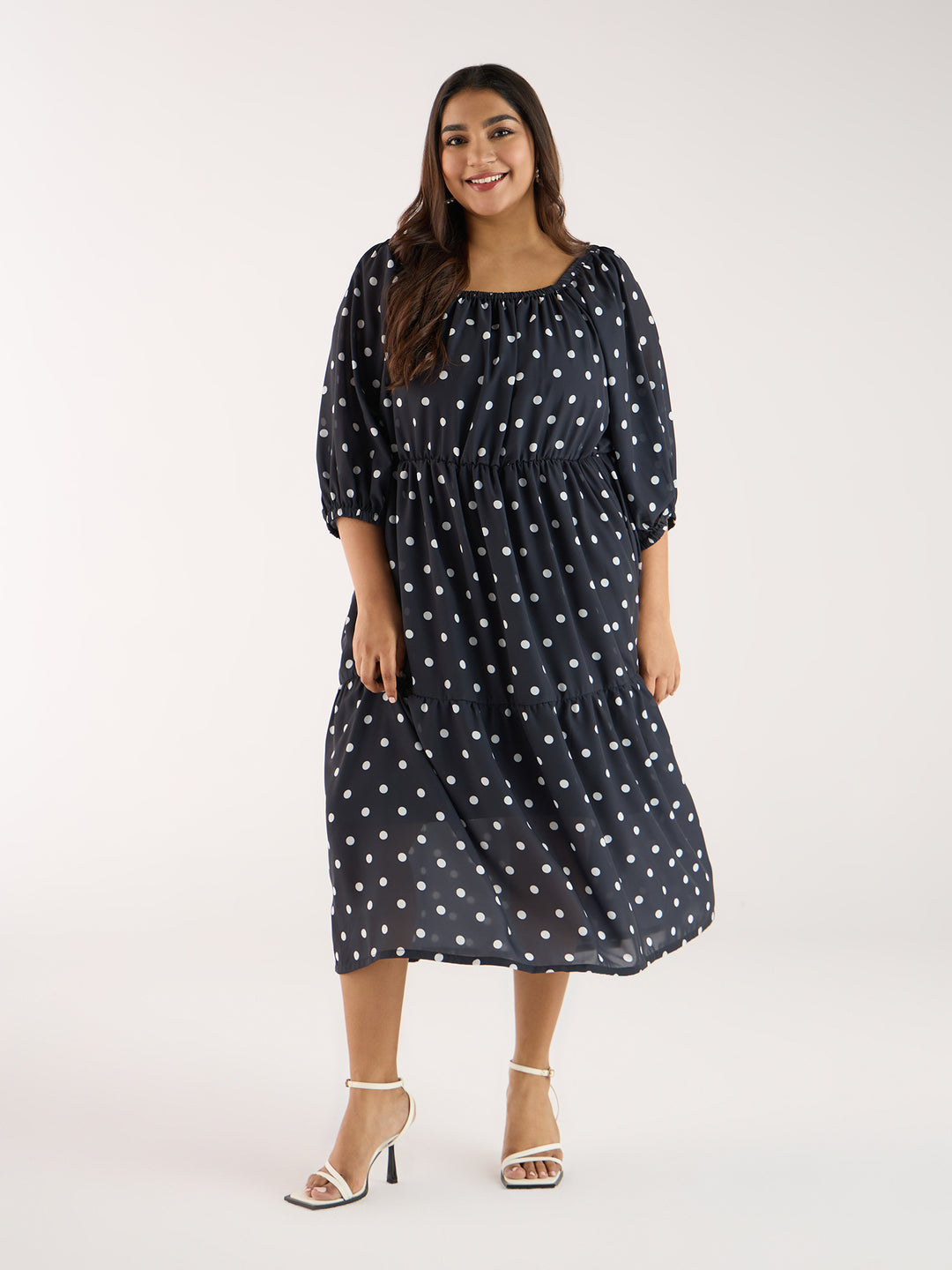 Black Polka Georgette Dress