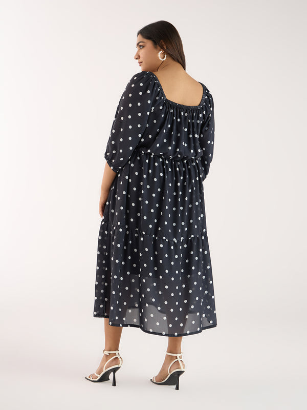 Plus Size Black Polka Georgette Dress | XL-7XL