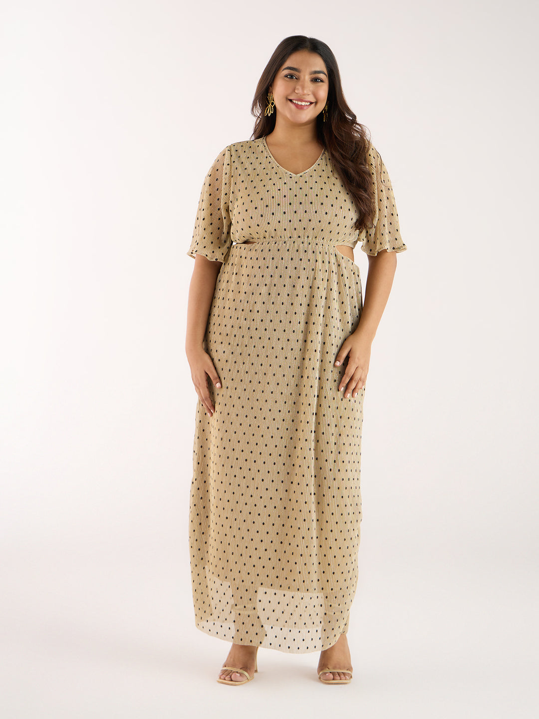 Gold Metallic Polka Dress | XL-7XL XL / BEIGE Gold Metallic Polka Dress | XL-7XL XL / BEIGE