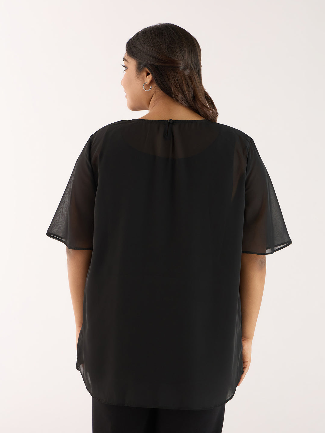 SOLID BLACK TOP WITH PLEATED NECKLINE | XL-7XL