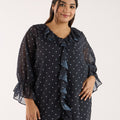 Plus Size Polka Dot Black Ruffle Neckline Top | XL-7XL