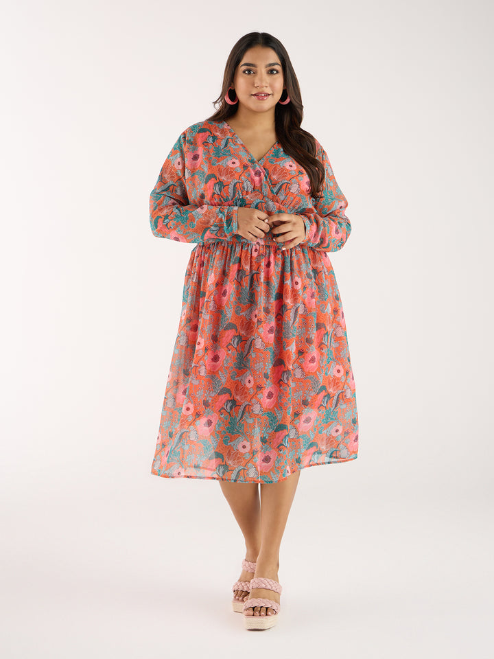 Floral Printed Flared Georgette Dress