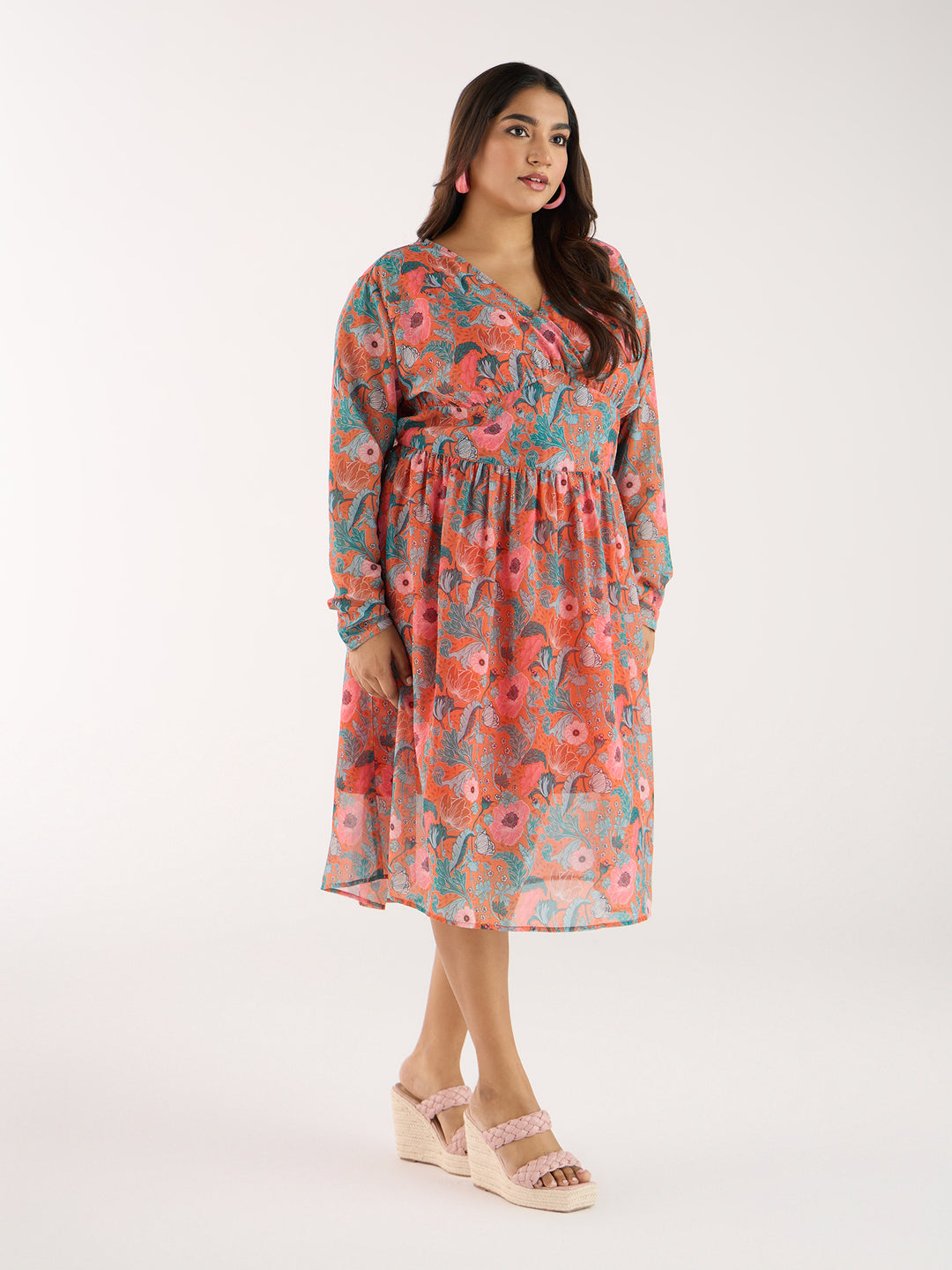 Floral Printed Flared Georgette Dress