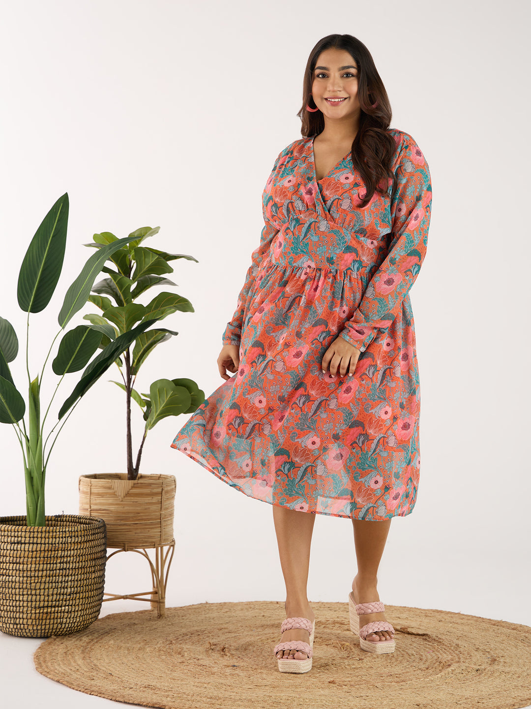 Floral Printed Flared Georgette Dress