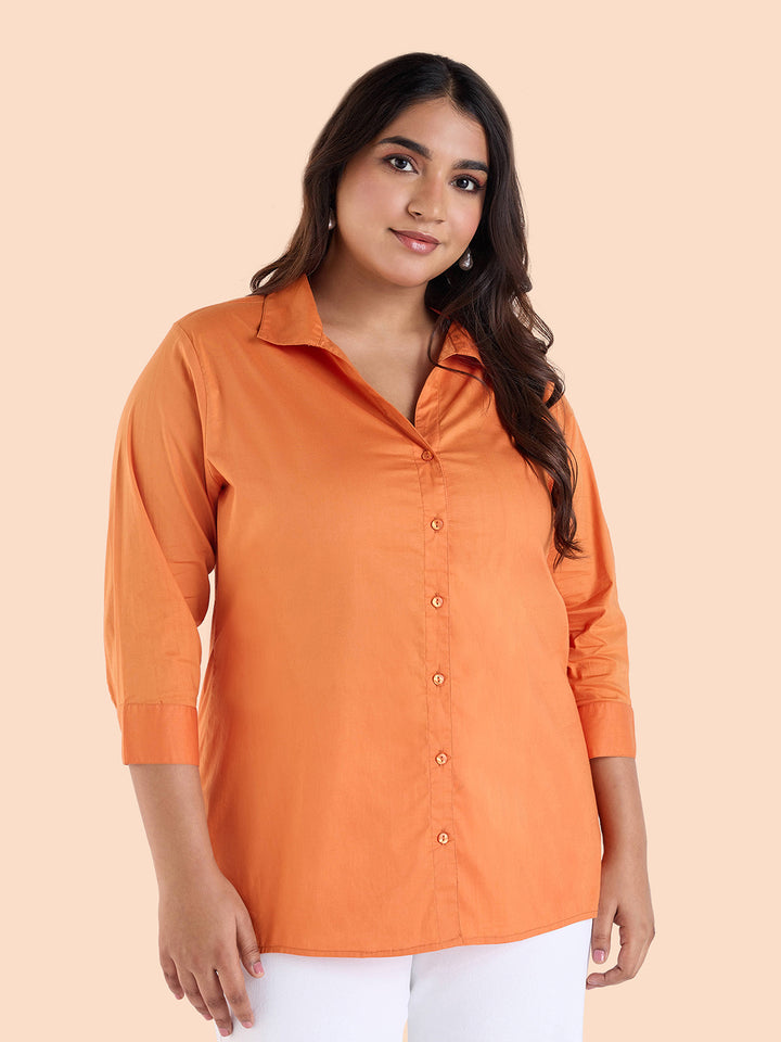 Rust Orange Satin Stretch Shirt