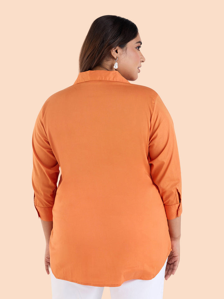 Rust Orange Satin Stretch Shirt