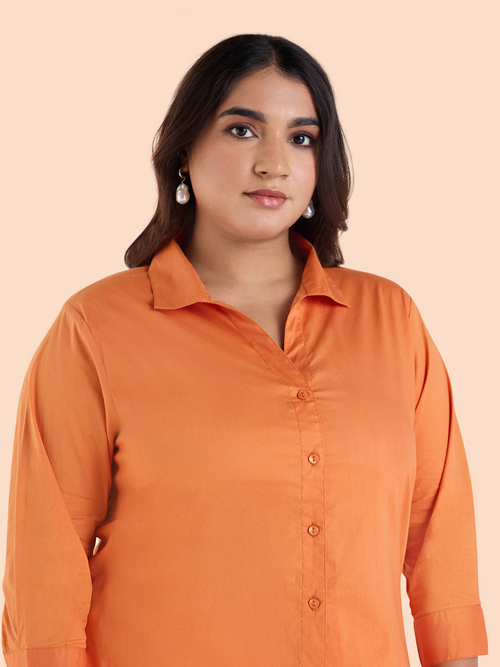 Rust Orange Satin Stretch Shirt