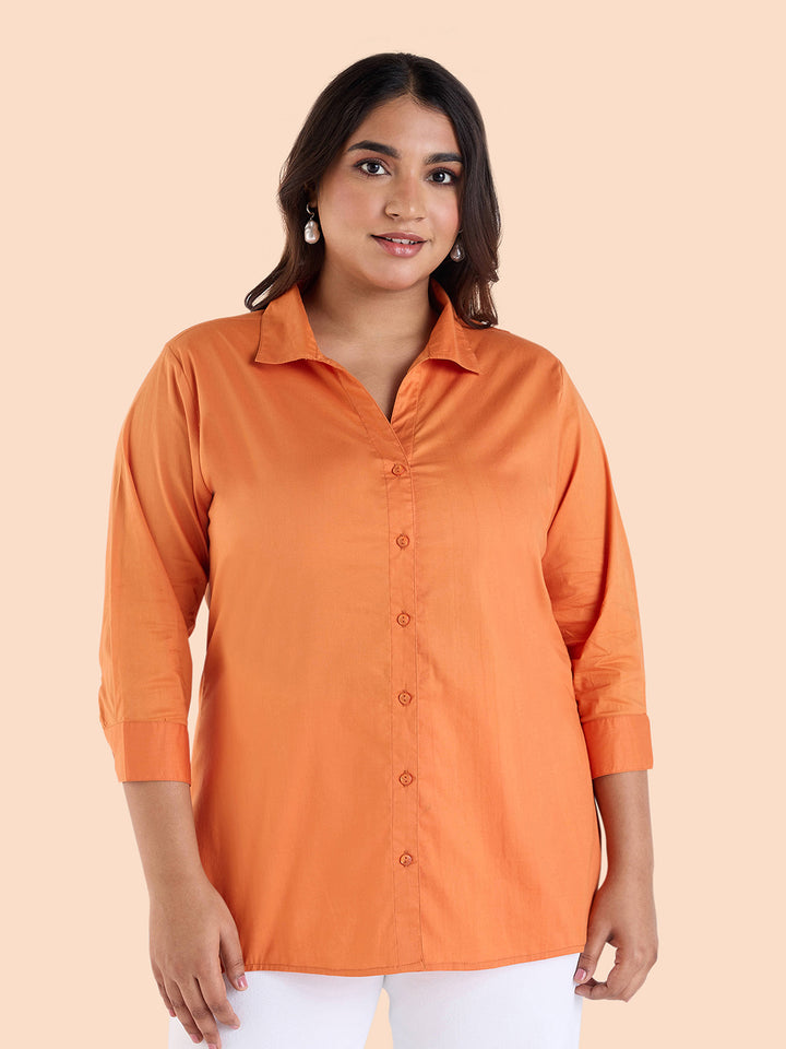 Rust Orange Satin Stretch Shirt