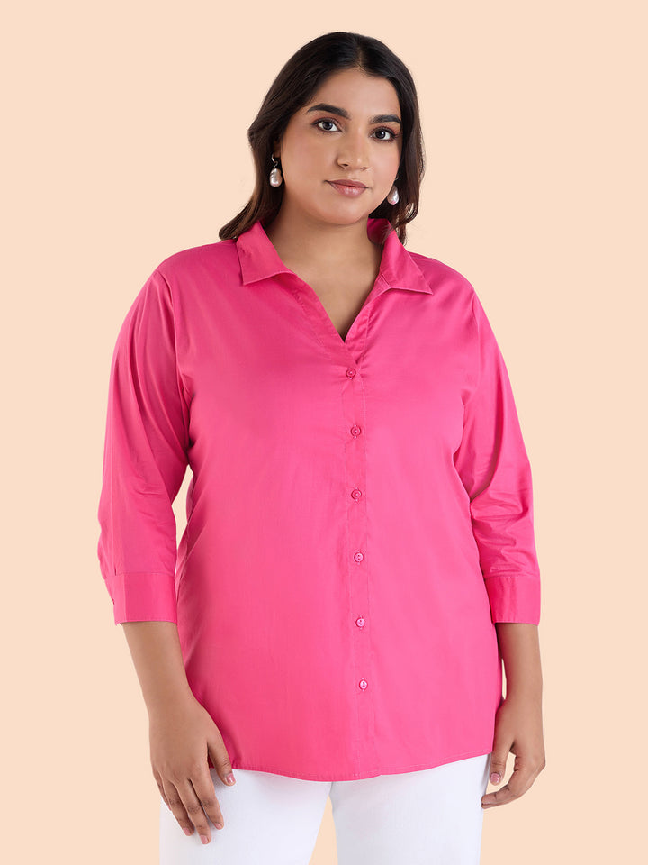 Fuschia Pink Satin Stretch Shirt