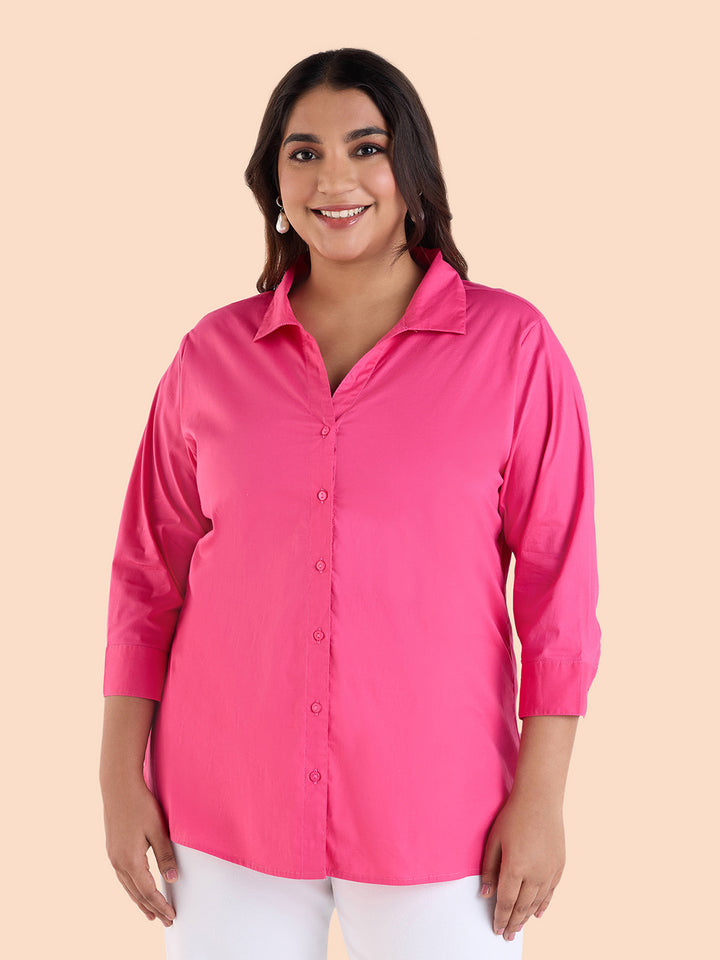 Fuschia Pink Satin Stretch Shirt