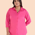 Plus Size Fuschia Pink Satin Stretch Shirt | XL-7XL
