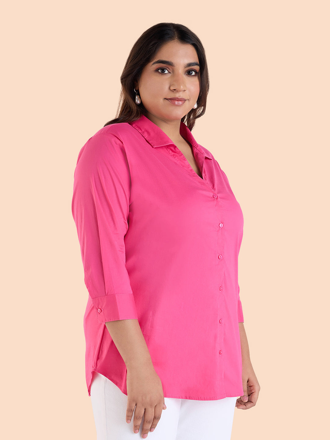 Fuschia Pink Satin Stretch Shirt