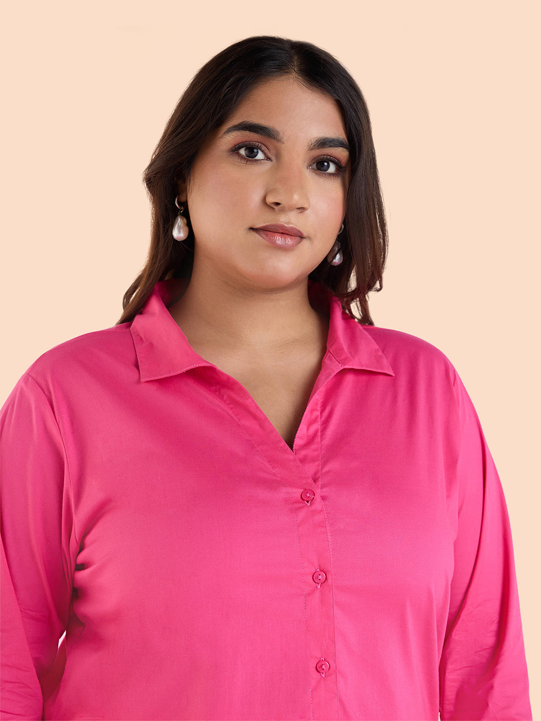 Fuschia Pink Satin Stretch Shirt