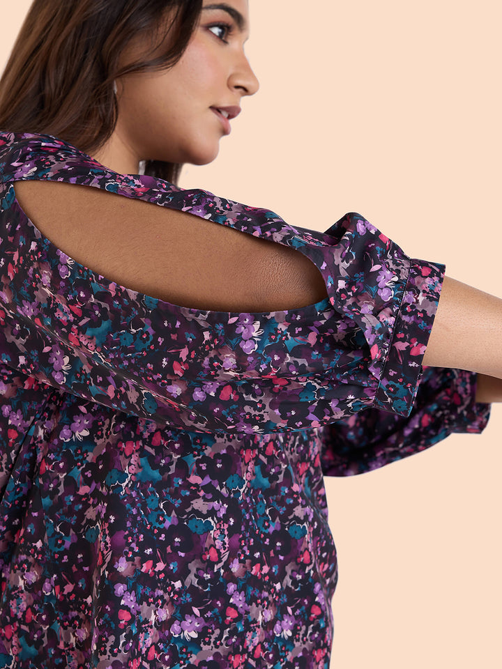 Ditsy Floral Cold Shoulder Top