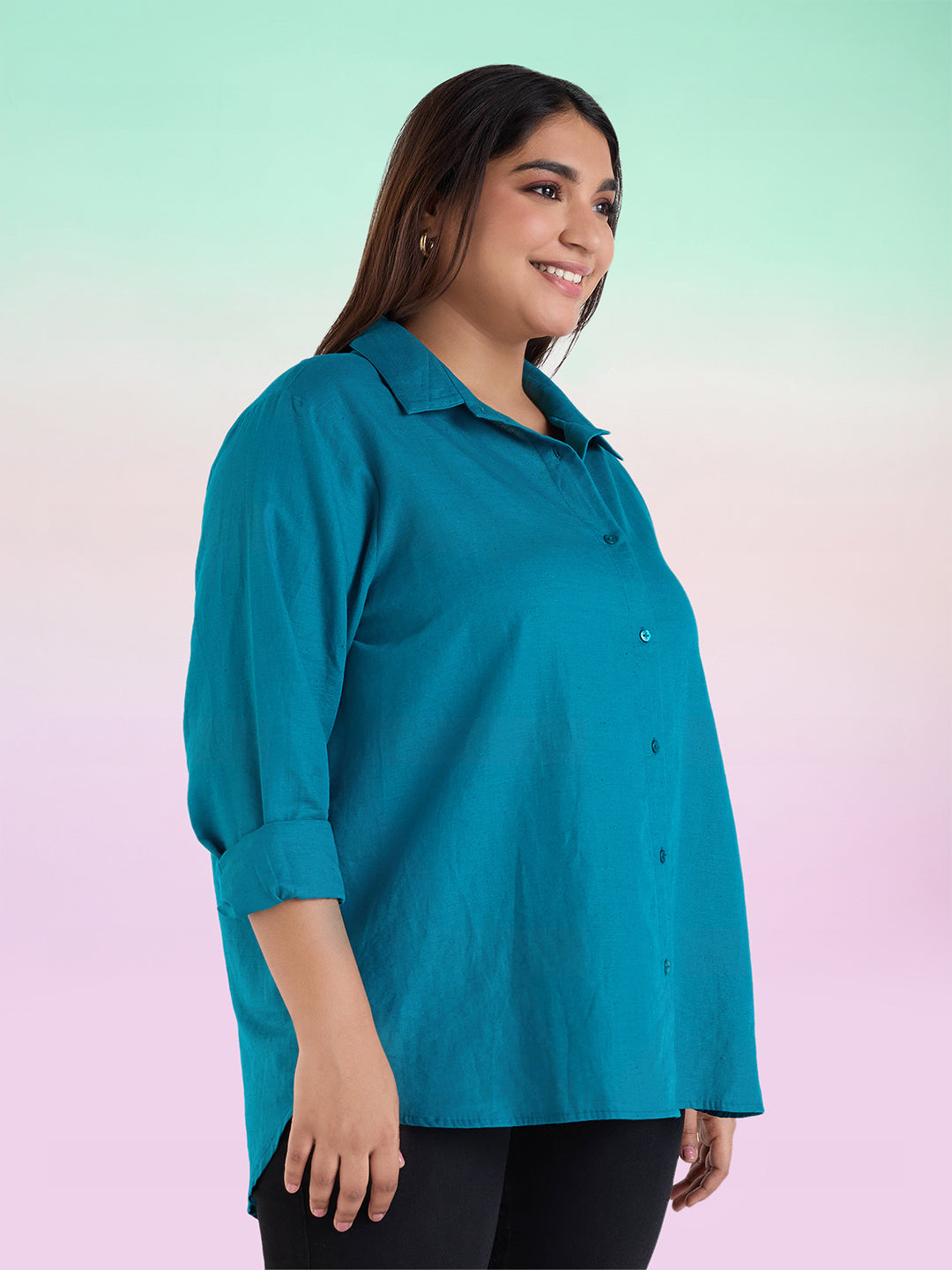 Get Plus Size Teal Linen Womens Shirt XL-7XL for WOMEN Upto 50