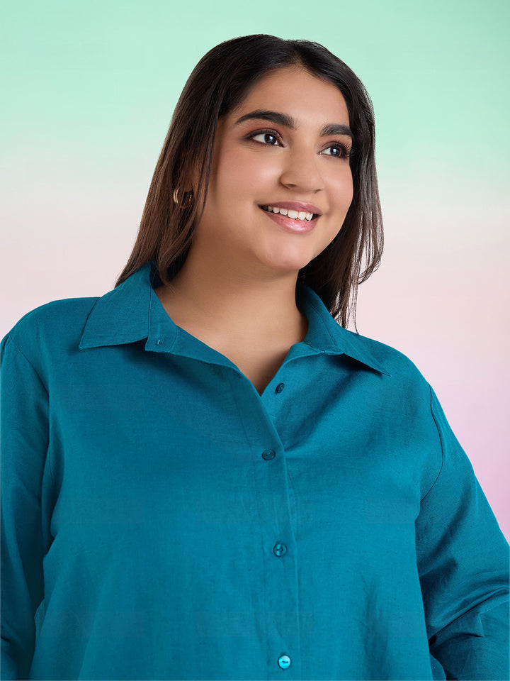 Teal Linen Womens Shirt