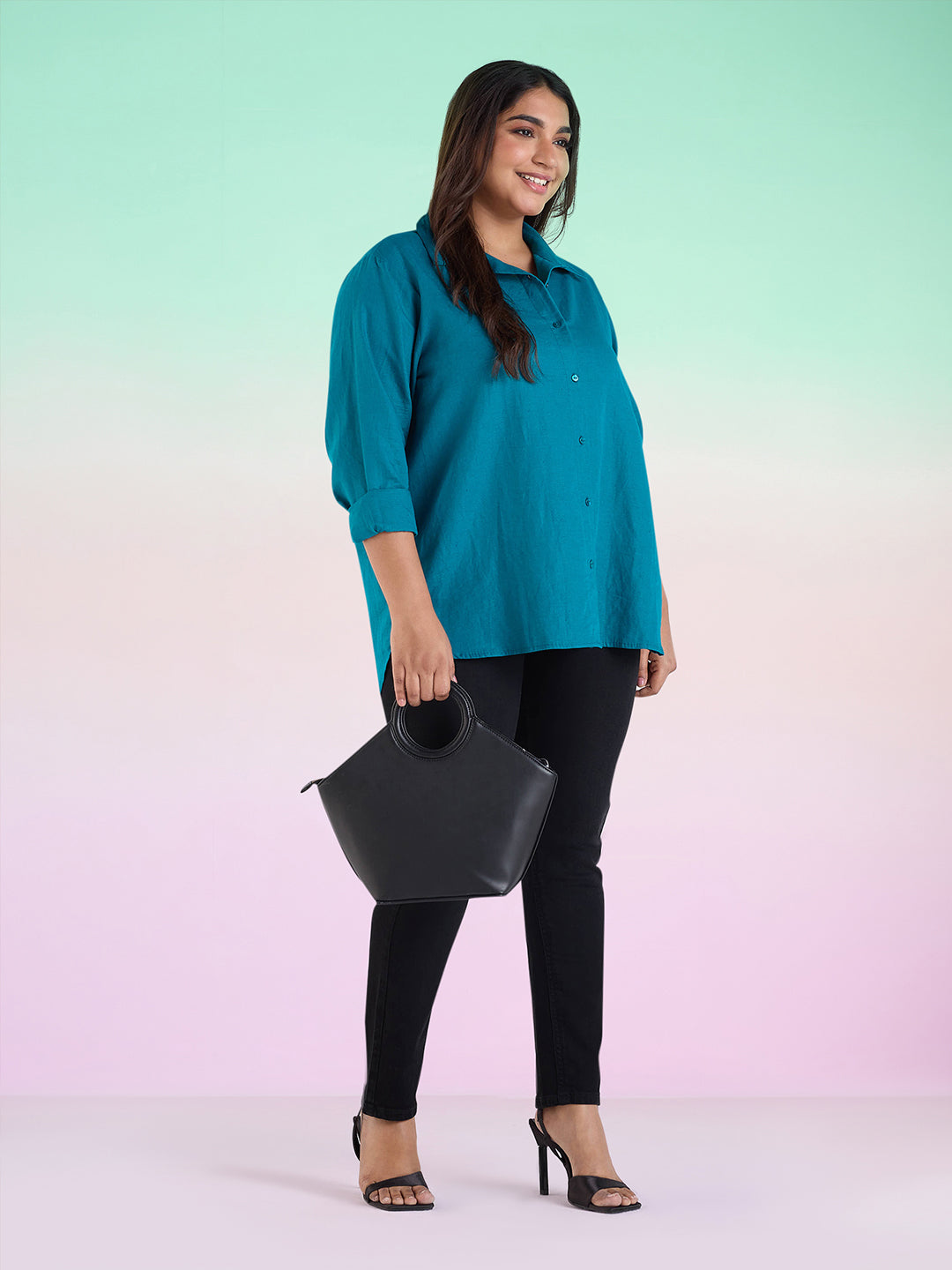 Teal Linen Womens Shirt