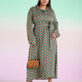 Geometric Printed Satin Shirt Dress | XL-7XL
