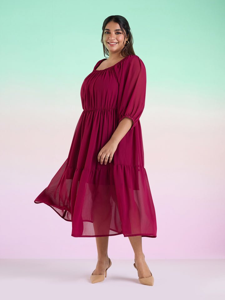 Wine Tiered Georgette Dress