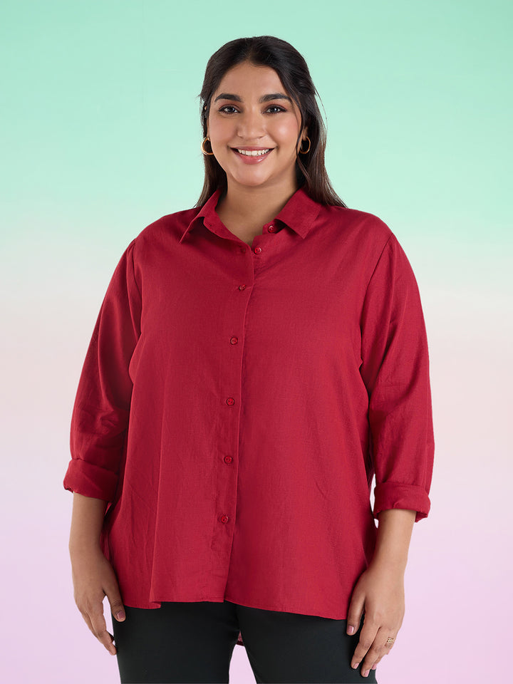 Red Linen Womens Shirt