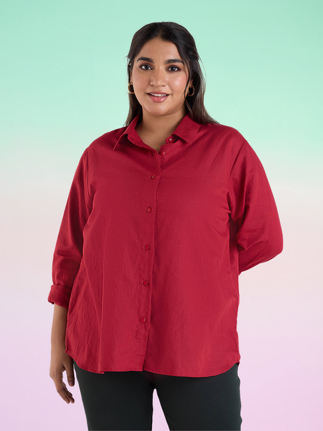 Red Linen Womens Shirt