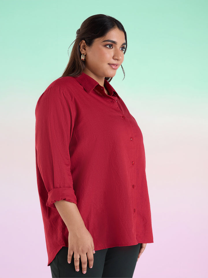 Red Linen Womens Shirt