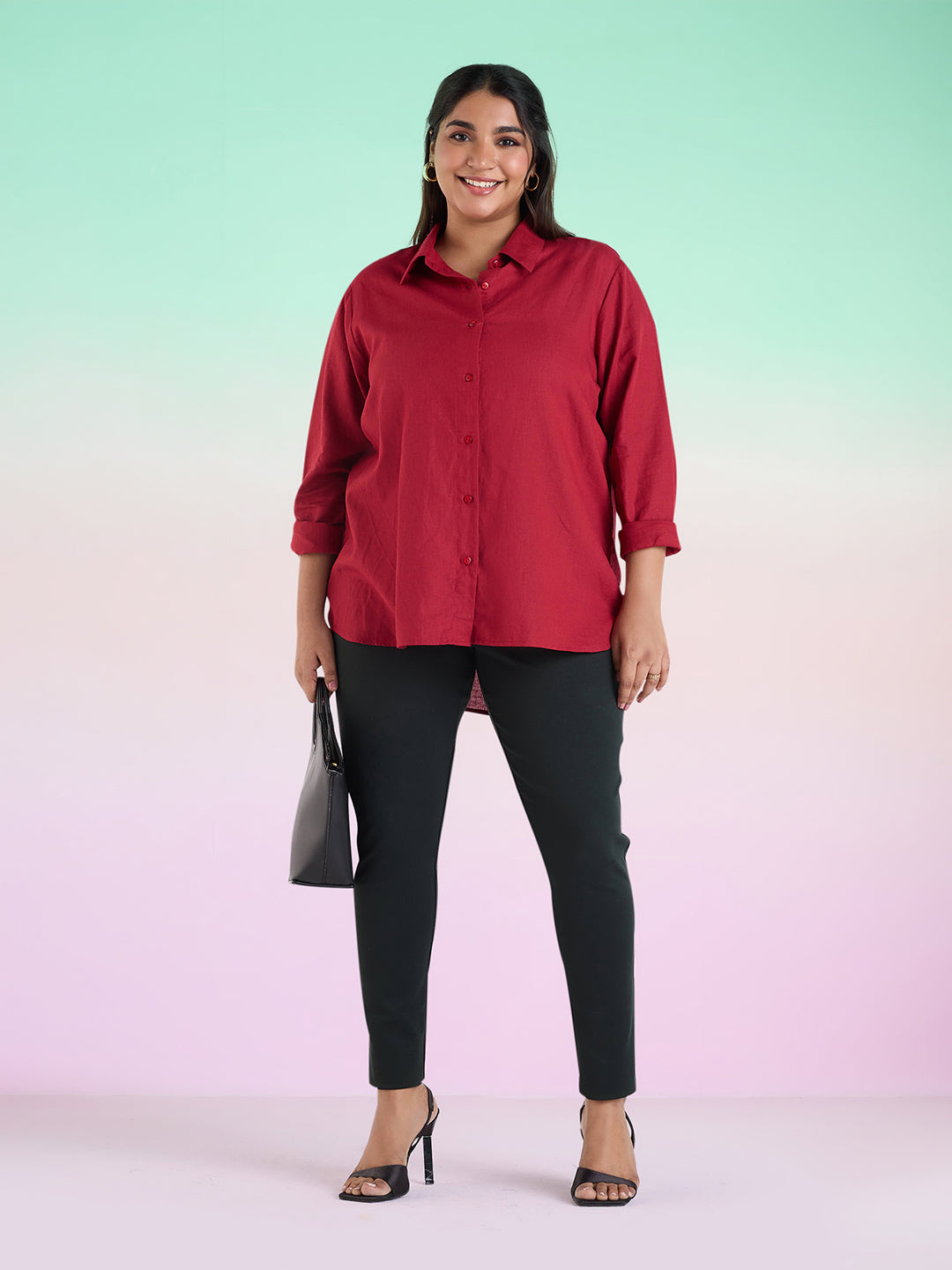 Red Linen Womens Shirt