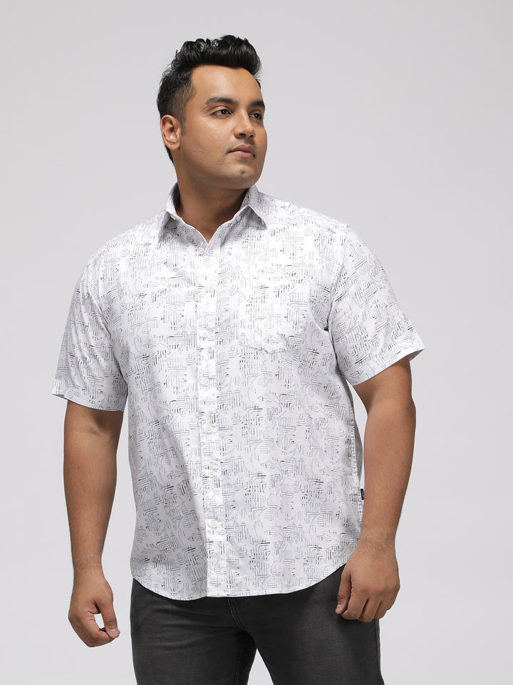 PLUS SIZE PRINTED STRETCH OXFORD HOLIDAY HALF SLEEVE SHIRT FOR MEN | XL-7XL