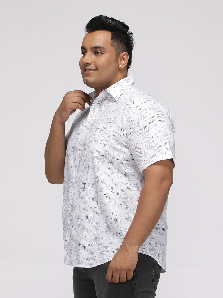 PLUS SIZE PRINTED STRETCH OXFORD HOLIDAY HALF SLEEVE SHIRT FOR MEN | XL-7XL