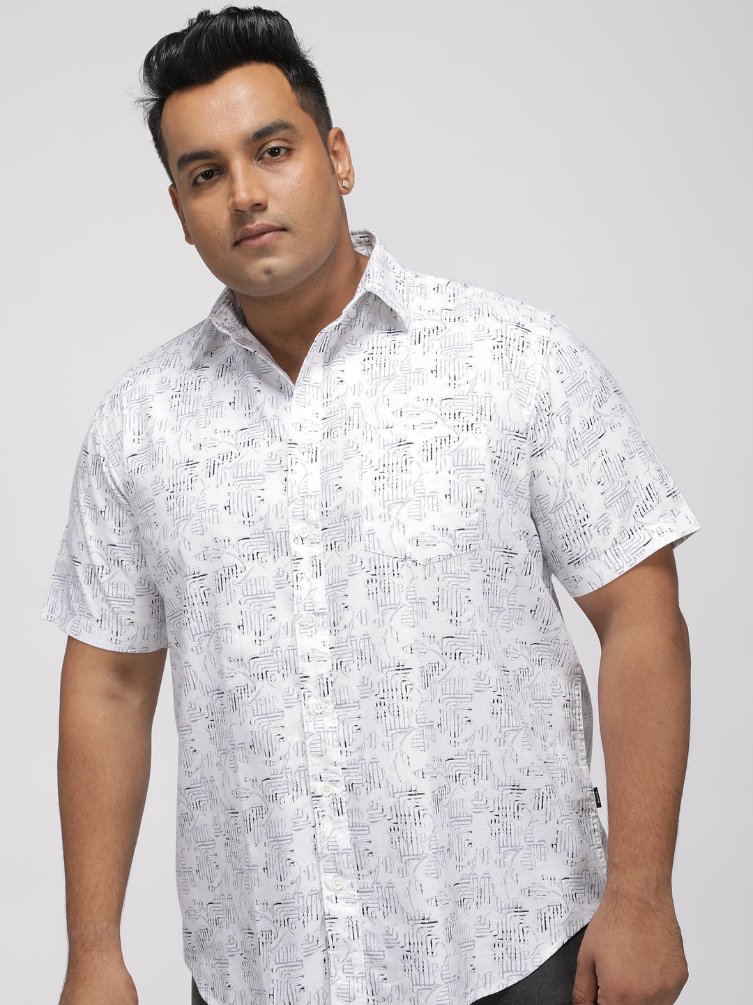 PLUS SIZE PRINTED STRETCH OXFORD HOLIDAY HALF SLEEVE SHIRT FOR MEN | XL-7XL