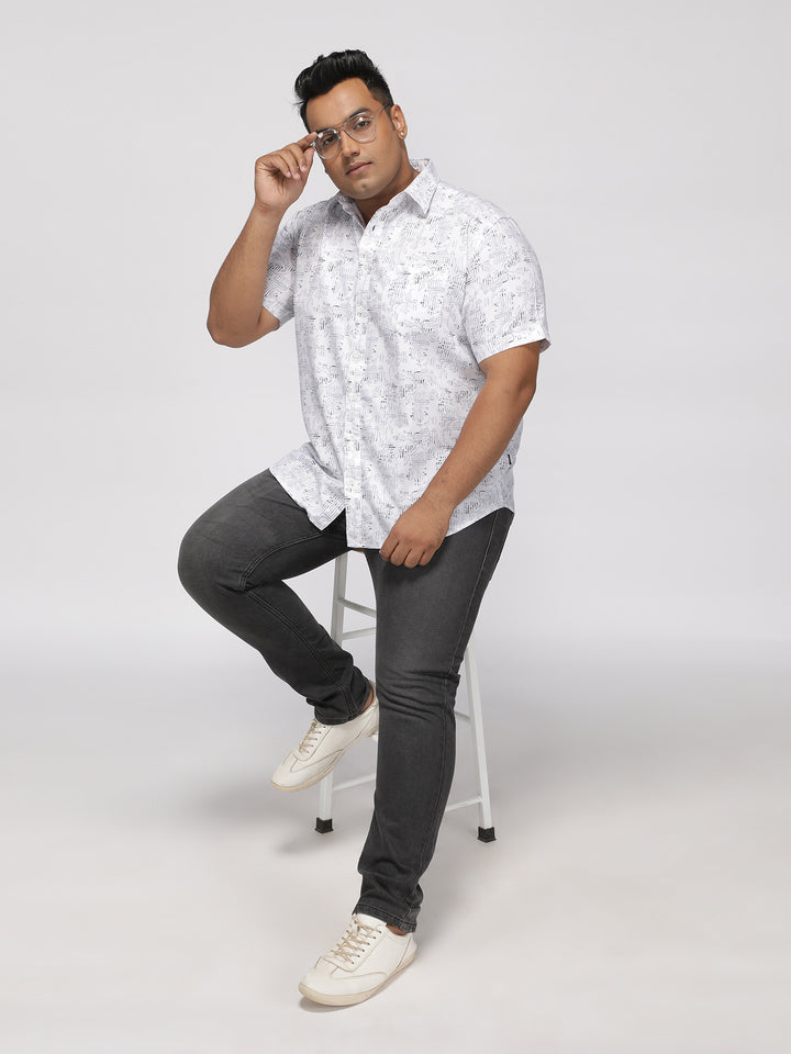 PLUS SIZE PRINTED STRETCH OXFORD HOLIDAY HALF SLEEVE SHIRT FOR MEN | XL-7XL