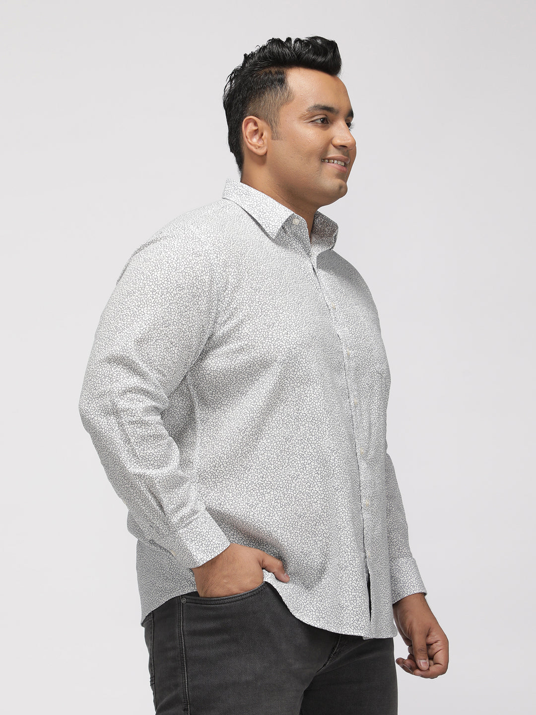 PLUS SIZE PRINTED DITSY FLORAL MATT WEAVE SHIRT FOR MEN | XL-7XL