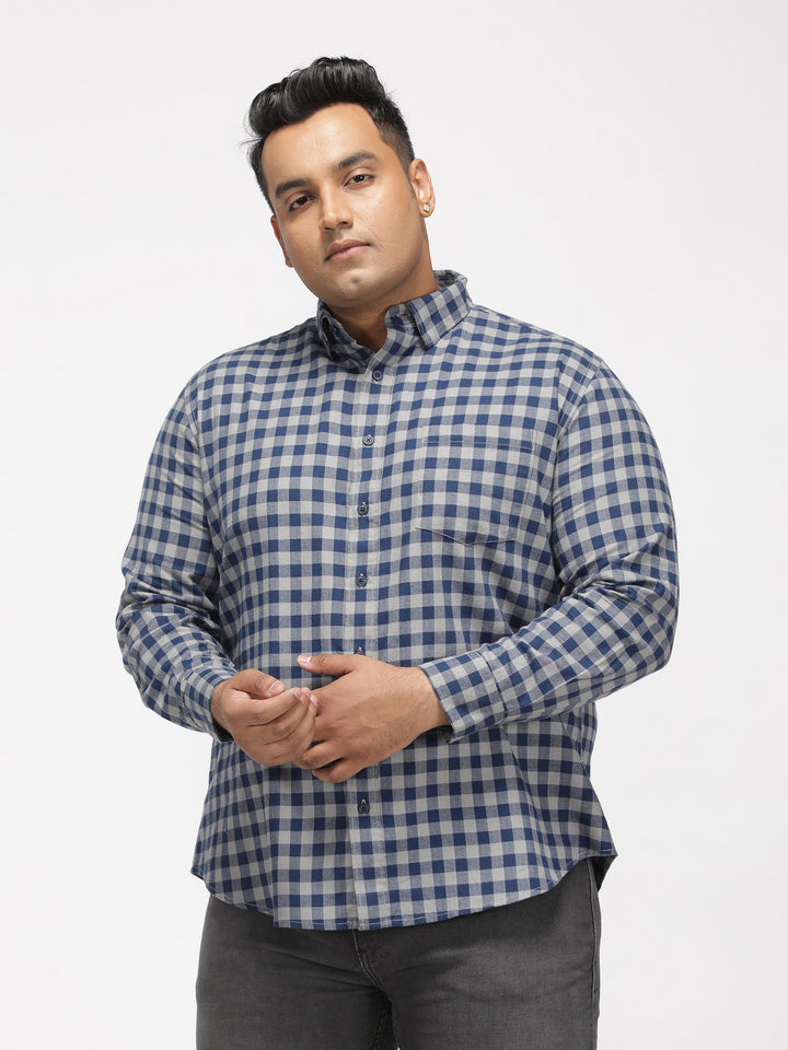 PLUS SIZE BRUSHED PEACHED FLANNEL CHECKS COTTON SHIRT FOR MEN | XL-7XL