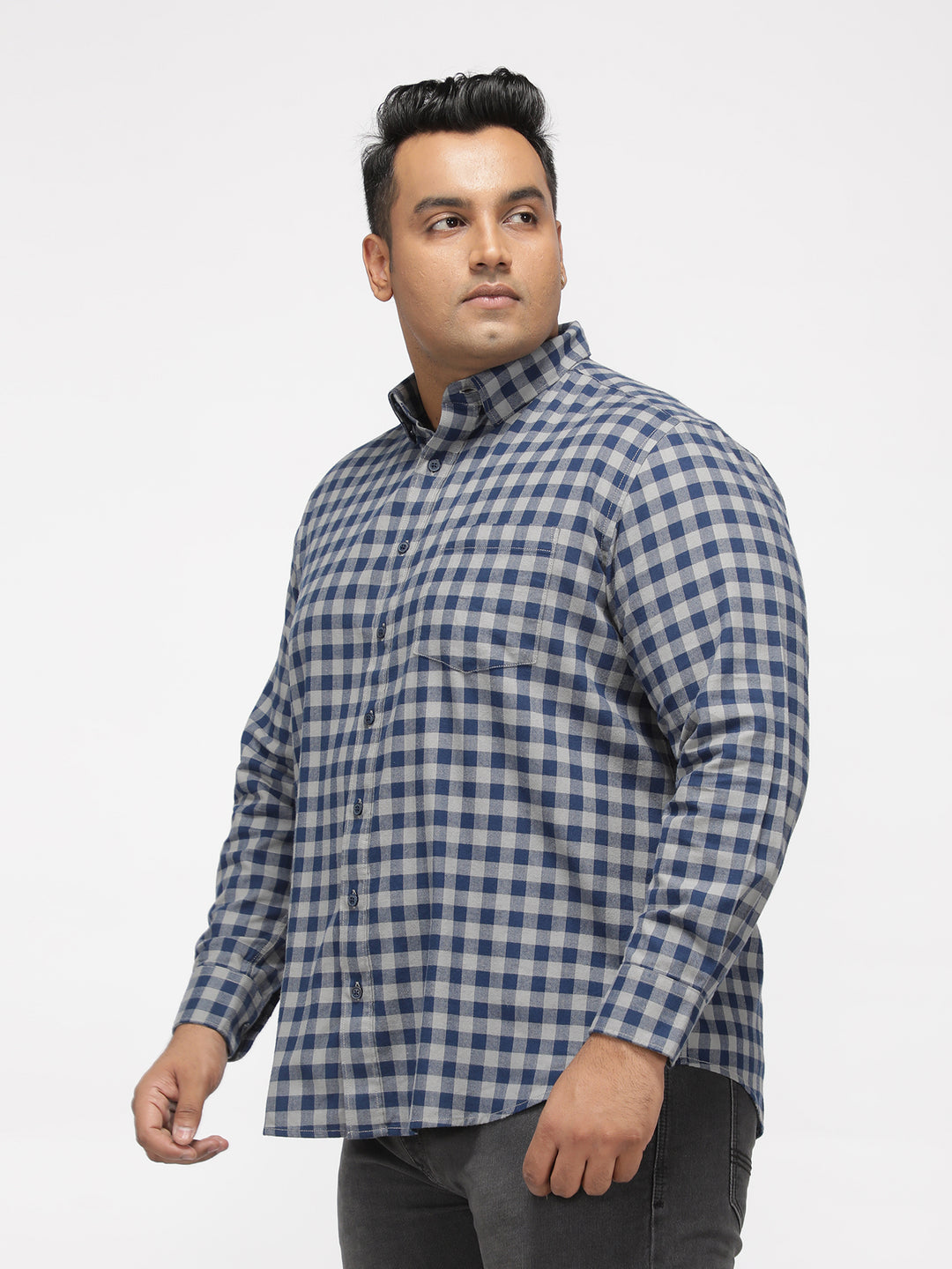 PLUS SIZE BRUSHED PEACHED FLANNEL CHECKS COTTON SHIRT FOR MEN | XL-7XL