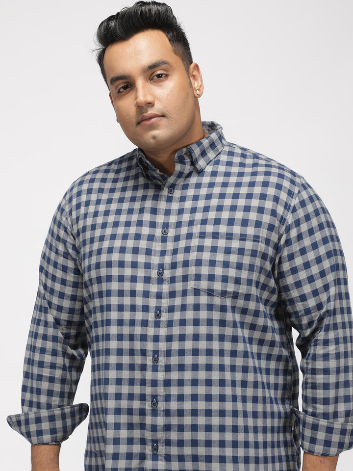 PLUS SIZE BRUSHED PEACHED FLANNEL CHECKS COTTON SHIRT FOR MEN | XL-7XL