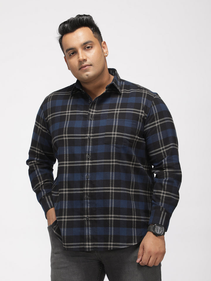 PLUS SIZE BRUSHED PEACHED FLANNEL CHECKS COTTON SHIRT FOR MEN | XL-7XL