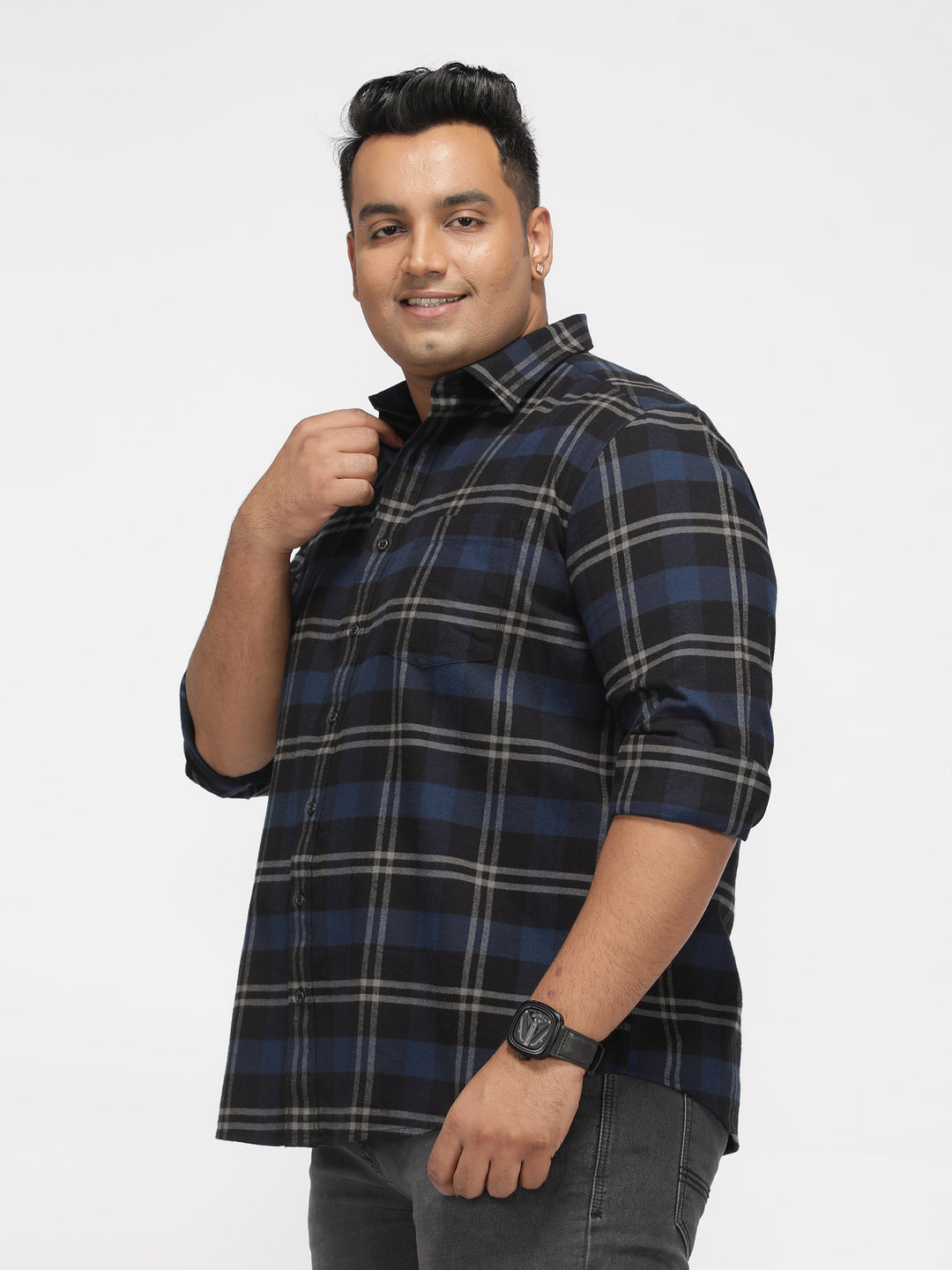 PLUS SIZE BRUSHED PEACHED FLANNEL CHECKS COTTON SHIRT FOR MEN | XL-7XL