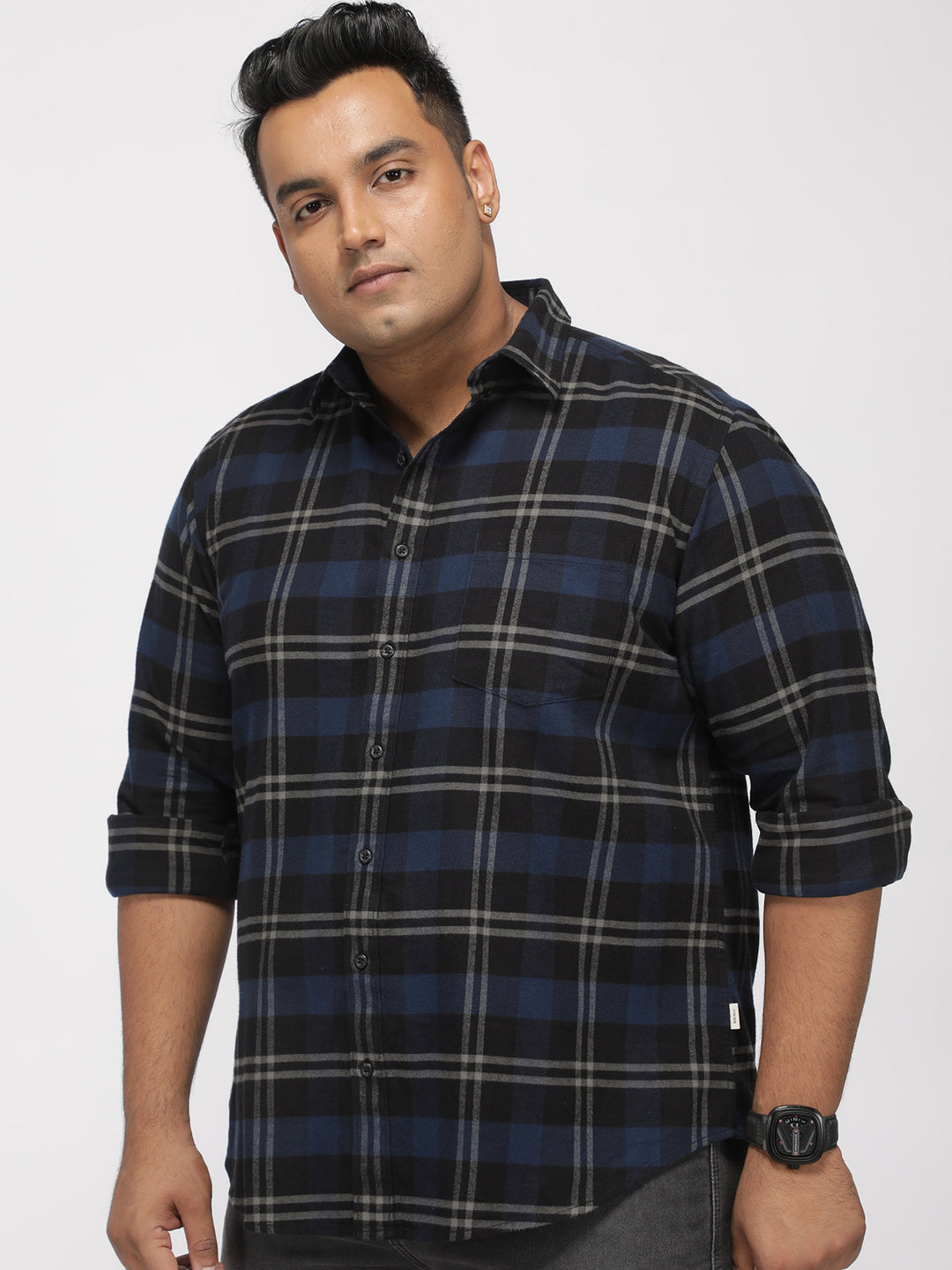 PLUS SIZE BRUSHED PEACHED FLANNEL CHECKS COTTON SHIRT FOR MEN | XL-7XL