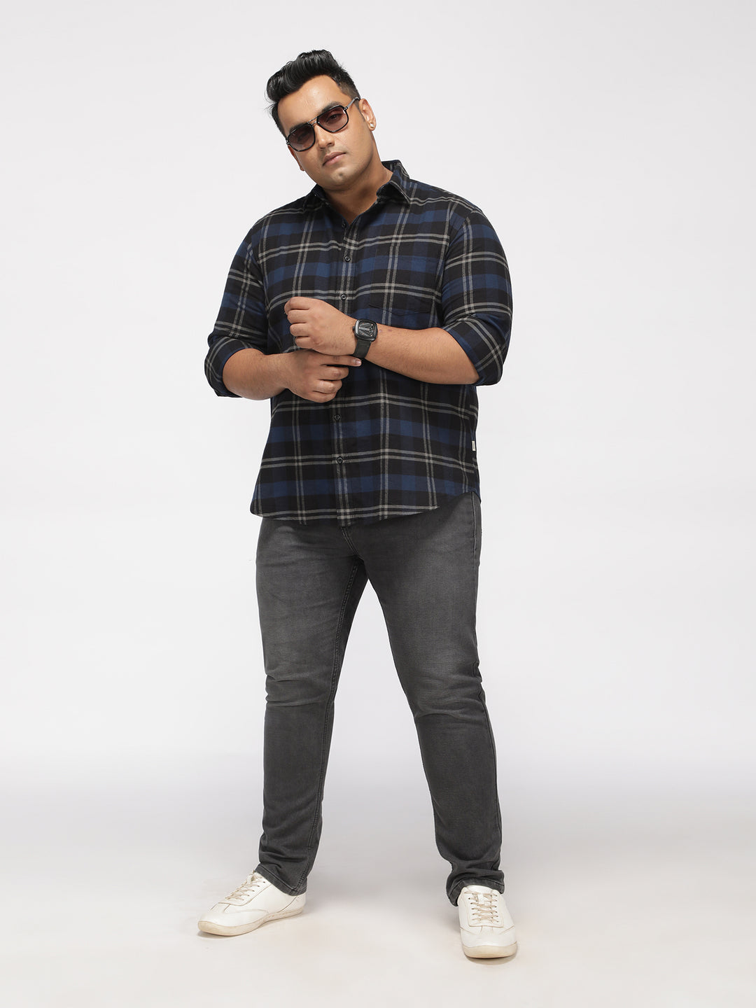 PLUS SIZE BRUSHED PEACHED FLANNEL CHECKS COTTON SHIRT FOR MEN | XL-7XL