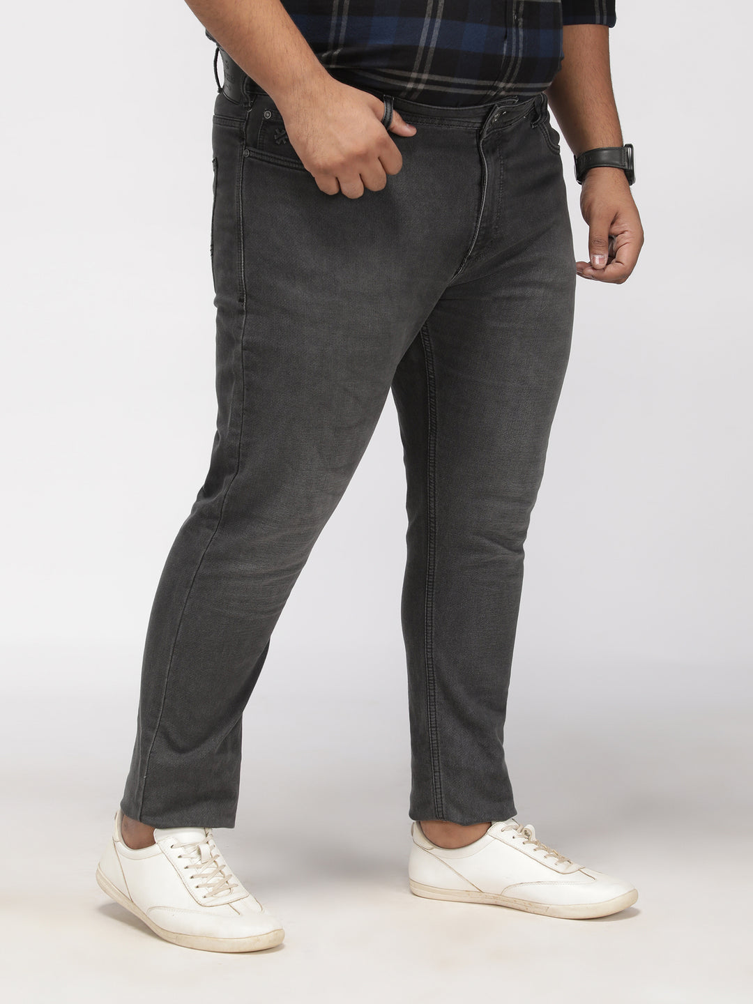 PLUS SIZE KEVIN FIT CHARCOAL GREY WASH STRETCH JEANS FOR MEN | XL-7XL