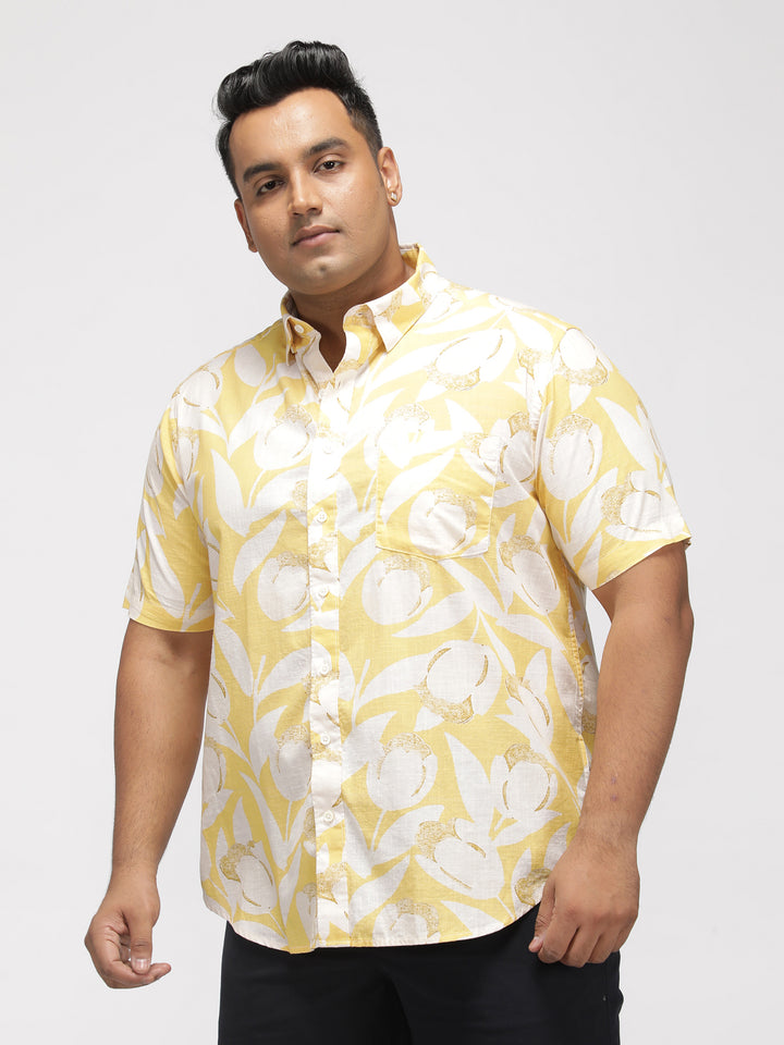 PLUS SIZE TROPICAL PRINTED COTTON HOLIDAY HALF SLEEVE SHIRT FOR MEN | XL-7XL