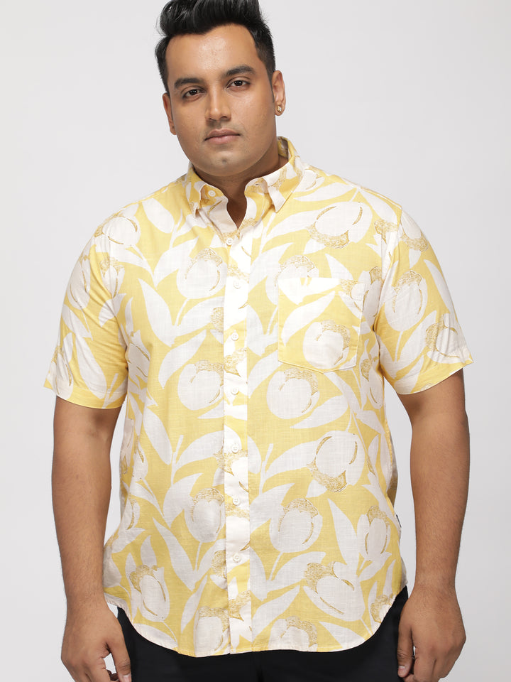 PLUS SIZE TROPICAL PRINTED COTTON HOLIDAY HALF SLEEVE SHIRT FOR MEN | XL-7XL
