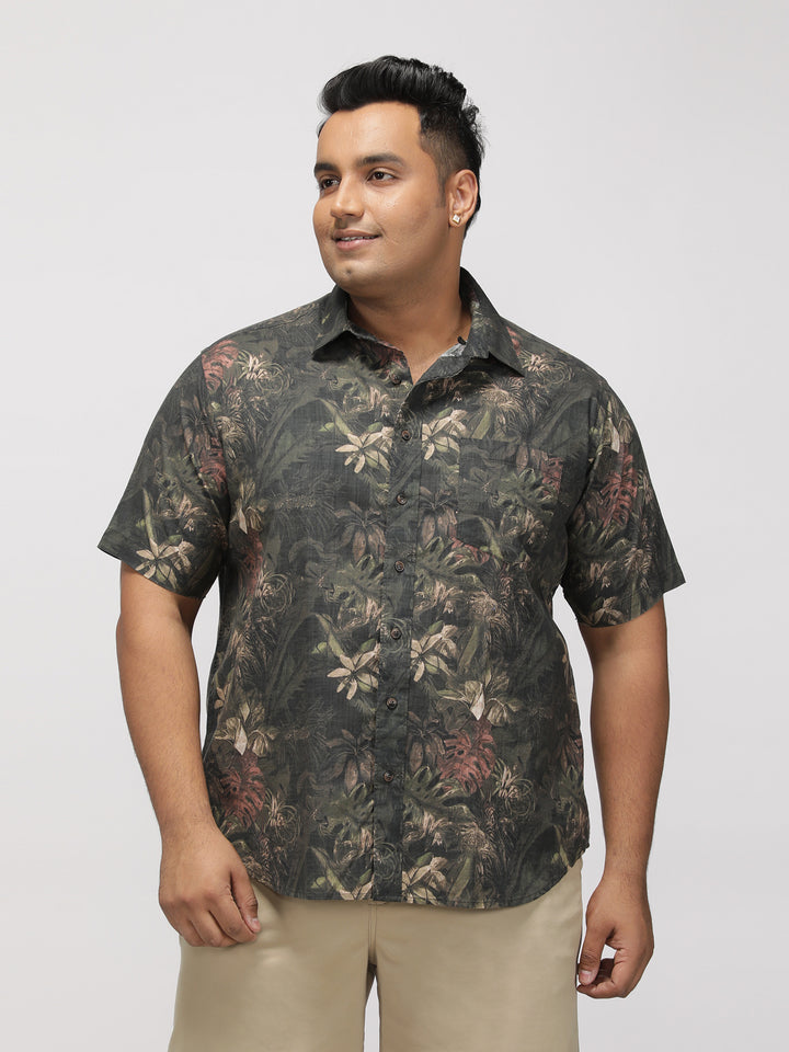 PLUS SIZE TROPICAL PRINTED COTTON HOLIDAY HALF SLEEVE SHIRT FOR MEN | XL-7XL